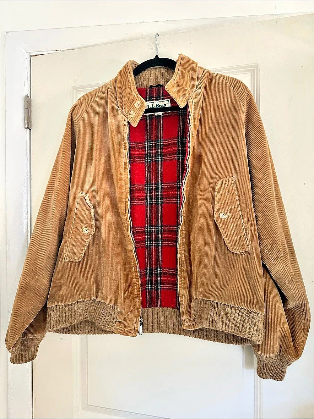 VINTAGE L.L.Bean Womens Bomber Corduroy Plaid-Lined Jacket Size fits Small